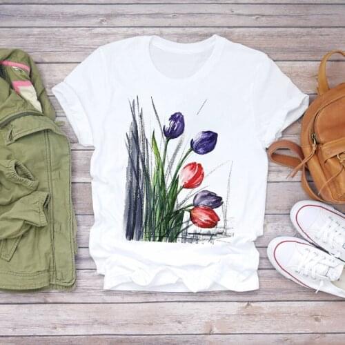 Female Ladies Womens Tee T-Shirt Women Flower Cute Watercolor Print Aesthetic Clothes Summer Shirt T-shirts Top T Graphic