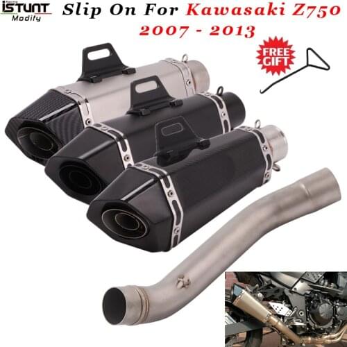 Motorcycle Exhaust Escape Muffler Modified Middle Link Pipe Silencer，with DB Killer Slip On For Kawasaki Z750 2007-2013