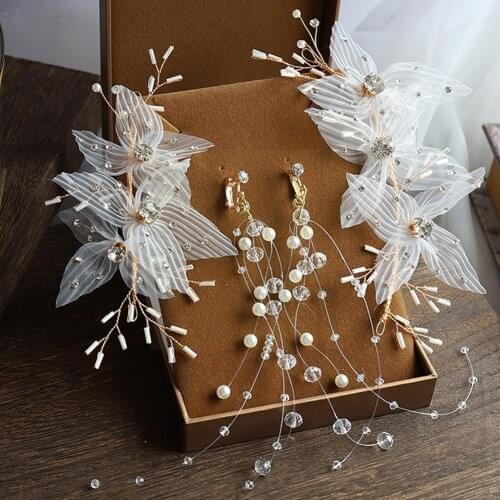 Bridal Headgear Wedding Crown Pearl Flower Headband Korean Fashion Fairy Sweet Super Accessories Simple Hair Jewelry Hair C F8A4