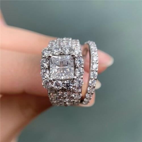 Huitan New Design Women Wedding Engagement Set Rings Jewelry Noble Ladys Rings for Party Anniversary Gift Statement Accessories