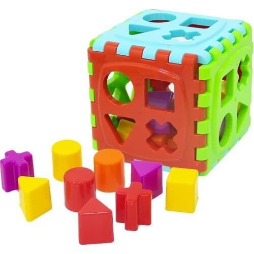 Kids Montessori Toy Geometric Shapes Cube Game Classic Plastic Sorting Colors 22 Pieces Set Educational Learning Gross Motor