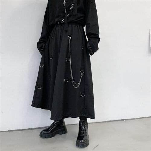 Spring new Shangben Yaosi dark style hip hop wide leg Capris personality heavy metal zipper skirt pants for men