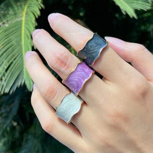 KARS Geometric Wave Enamel Drip Glaze Rings For Women Vintage Purple Open Rings Jewelry Travel Gifts