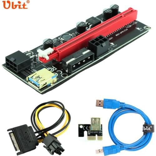 Ubit PCI-E Riser VER009S X1 to 16X Dual 6pin Power Cable LED Graphics Expansion Ethereum Mining USB 3.0 Riser Adapter Card