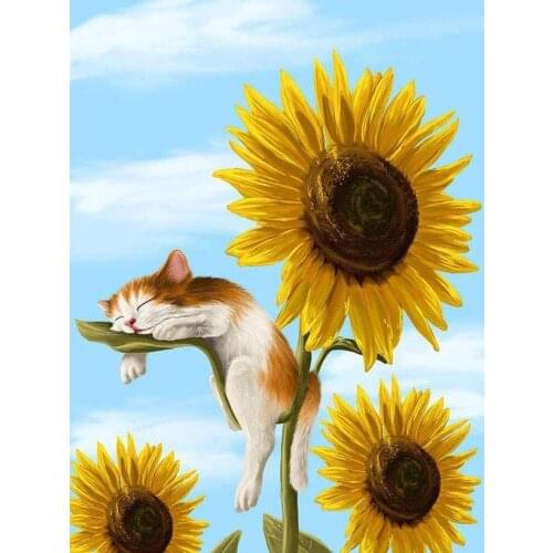 Sleeping cat and Sunflower Pattern Poster Decorative Painting Canvas Wall Art Room Posters Wall Art Bedroom Painting