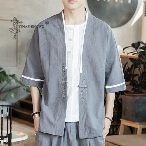 Kimono Japanese Costume Men Harajuku Style Japan Haori Cardigan Chinese Traditional Print Loose Shirt Yukata Embroidery Coats