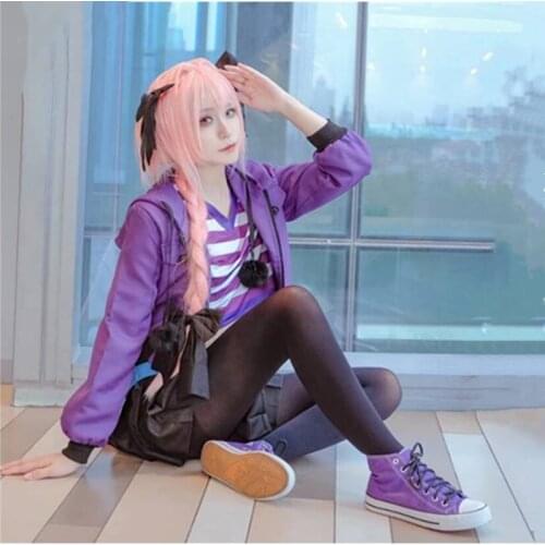 New Fate/Apocrypha Astolfo Cosplay Costume Daily Sportswear Purple Coat+Skirt Halloween Adult Costumes for Women/Men S-XL