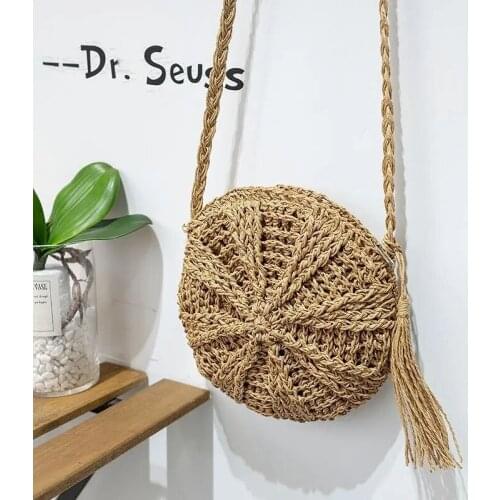 Summer Straw Bags For Women Handmade Tassel Design Beach Crossbody Bags Female Rattan Woven Handbags Round Shoulder Clutch Purse