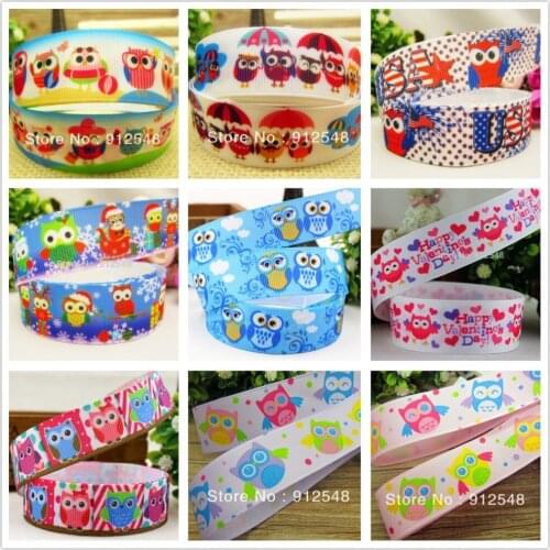 Ann Fashion Accessories free shipping 1"(25mm) owl Printed grosgrain ribbon,Garment accessories,Hair ribbon,dx66