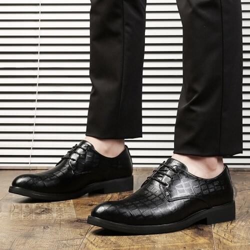New Autumn Big Size 38-47 Men Leather Shoes Formal Dress Shoes High Quality Lace-Up Flat Wedding Shoes Business Casual Men Shoes