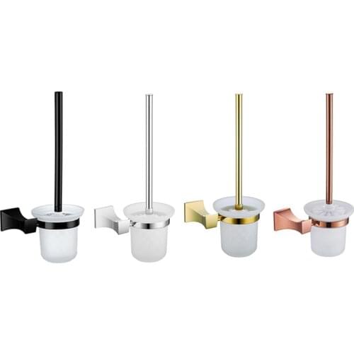 Rose Gold Chrome Screw Wall Mounted Toilet Brush Holder with Glass Cup Toilet Cleaning Brush Toilet Polished WC Brush Holder