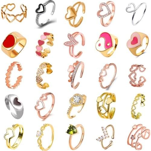 New Colorful Gold Silver Color Hollow Heart Shape Rings for Women Design Cute Love Ring Fashion Jewelry Female Girls Party Gifts