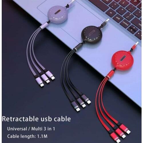 New multi usb charge cable for samsung s10 note8 a20 retractable 3 in 1 type c micro charging cord for huawei p10 p30 oppo vivo