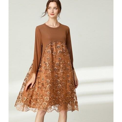 2020 Autumn Female cute embroidered dress patchwork loose fit beautiful party dress beach midi dress plus size vestidos XL-4XL