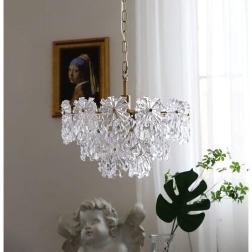 Postmodern light luxury art glass chandelier retro golden dining room living room bedroom chandelier