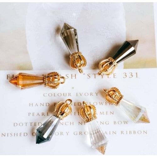 Clear Black Bronze Color Rhinestone Crystal Crown Pendant Necklace Charms DIY Material Jewelry Earring Accessories 6pcs