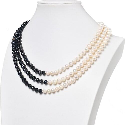 The Size For 7-8mm 3rows Natural Pearls Dark Black Beads Mixed with White Beads Pearls Necklace 18inch Making Diy jewelry H473