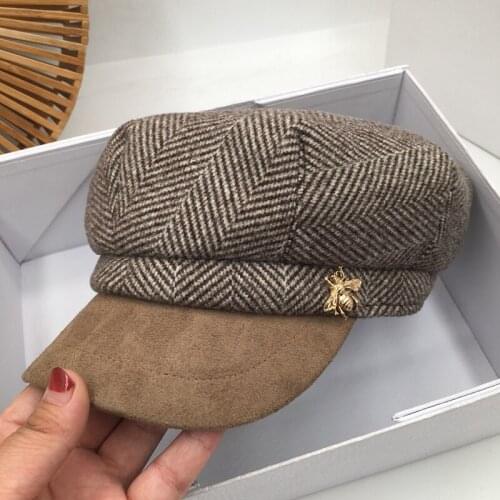 Military hats Autumn and winter new suede stitching cap female British retro octagonal cap tide take navy cap trendy street beat