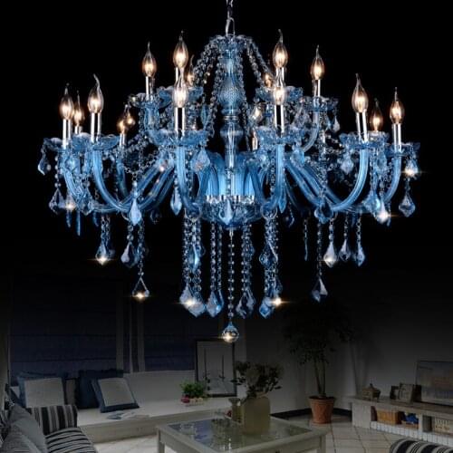 Blue Crystal Chandelier Lighting Fixtures Contemporary led Chandelier Lamp Living Room Hanging Lamp Island of cooking Light Home