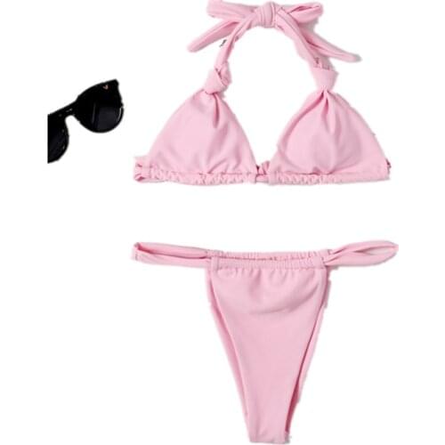 Sexy Micro Bikini 2020 Woman Swimsuit Mini Thong Bikinis Set Beachwear Halter Top Swimwear Women Swimming Wear for Bathing Suit