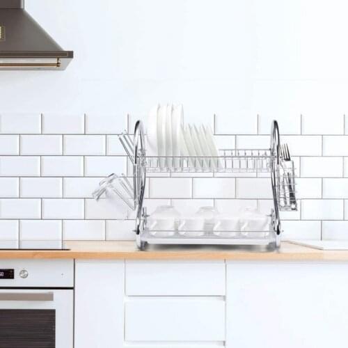 Dish Rack Chrome Plated Iron Dish Drainer Drying and Storage All in One Space Saver Keep Your Kitchen Clean and Tidy