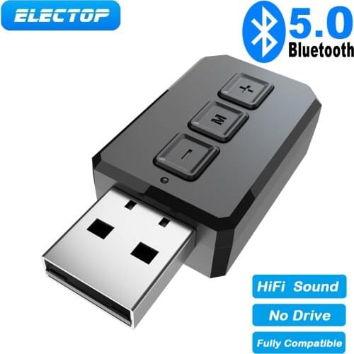 Electop USB Adapter Bluetooth 5.0 Dongle Mini Handsfree Audio Receiver Wireless Transmitter with Mic Jack Stereo For Car TV PC