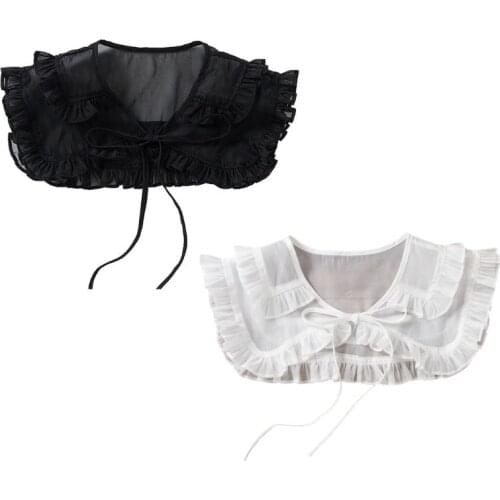 Preppy Style Women Girls Doll Tiered Ruffles Fake Collar Bottoming Shirt Shawl