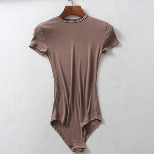 ShesModa 2020 Spring Ins O-Neck Rib Womens Bodysuit Short Sleeves Slim Bodycon T Shirt