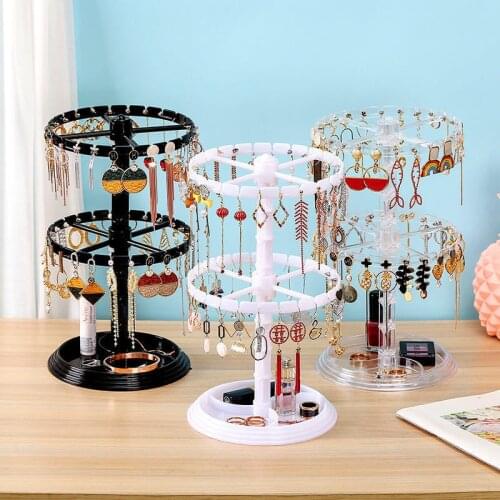 Rotating Jewelry Organizer Plastic Jewelry Display Stand Rack Clear Jewelry Dish Holder For Earrings Necklace Bracelet Pendant