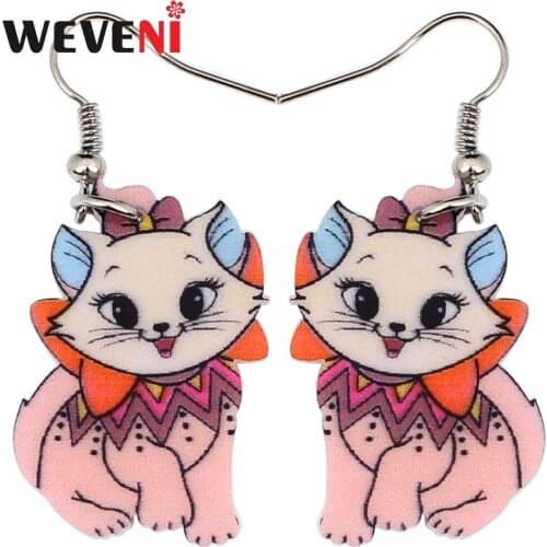 WEVENI Animal Acrylic Stud Dangle Drop Smile CAT Pets Brincos Earrings Bijoux Trendy Jewelry For Girls Women Cute Anime Gift