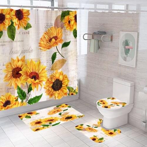 Sunflower Yellow Flowers Red Roses Shower Curtain Set Decor Home Waterproof Polyester Fabric Bath Curtains With Hooks