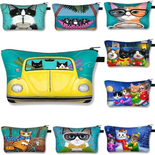 Woman Travel Cosmetic Bag Sweet Cat Printing Storage Pouch Ladies Makeup Case Pouch Girls Multifunction Beauty Bag