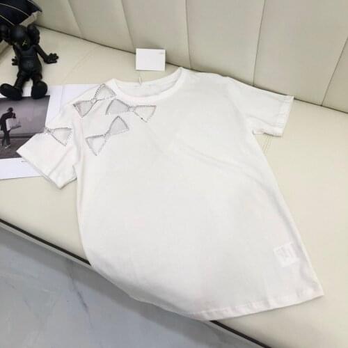 Summer Fashion 2021SS New Women Diamonds Short Sleeve Bow T-Shirt Ladies High Qualtiy Tops Tee 2 Color Ddxgz2v 5.20