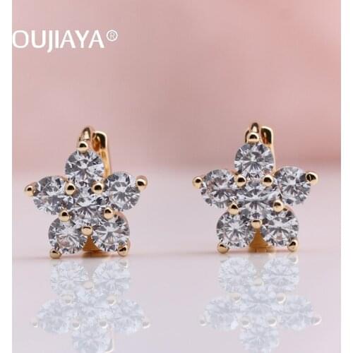 Oujiaya Hot Flower Natural Zircon Drop Earrings shape Gold color Dangle Earrings women Wedding Party Gift Fashion Jewelry A158