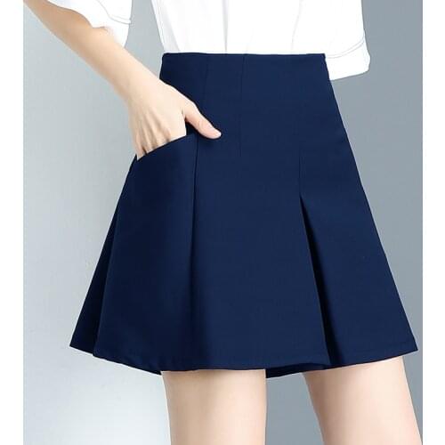 Summer 2019 New Womens Female High Waisted Wide Leg Black Navy White Shorts , Spring Female Women 4xl 3xl Pleated Skirts