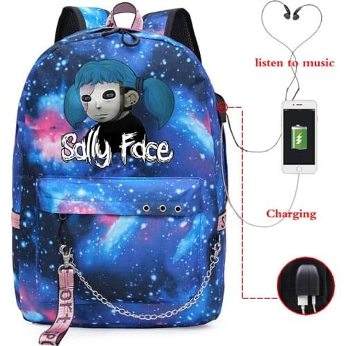 Sally Face Backpack Bookbag Galaxy Backpack Women USB Change Laptop Bagpack Sally School Bags for Teenage Girls Female Back Pack