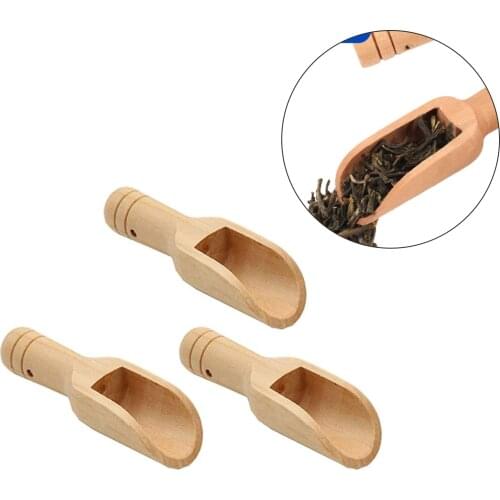 3pcs Mini Wooden Scoops Bath Salt Spoon Candy Flour Spoon Scoops Kitchen Utensils Tea Japanese Style Wooden Spoon