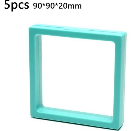 5Pcs 140*140*20mm Display Cases 3D Floating Frame Blue Holder Stand Box Clear Jewelry Ring Coin Display Case
