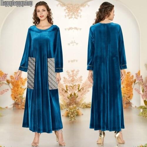 Velvet Maxi Dress for Women Winter Thick Abaya Kaftan Loose Robe Turkish Casual Dresses Muslim Islamic Femme Vestidos M-4XL