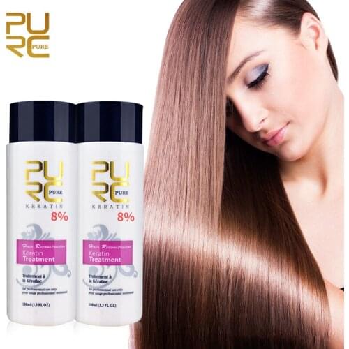 2pcs 100ml Brazilian Keratin Hair Treatment + Purifying Shampoo Straightening Frizzy Curly Hair Smoothing Care Purifying Shampoo