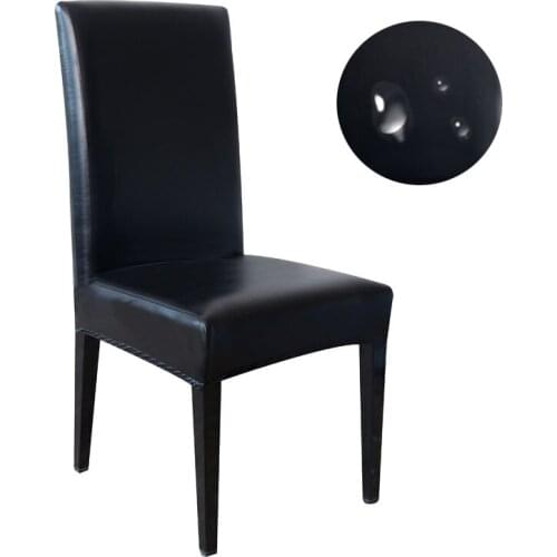 Chair Covers for Dining Room Waterproof PU Leather Stretchable Chair Protector Slipcover Kitchen Hotel Meeting Banquet Party