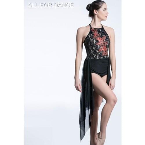 Black Sequin Lace Bodice with mesh skirt ballet dress Girl & Women stage performance ballet costumes lyrical & contemporay dress