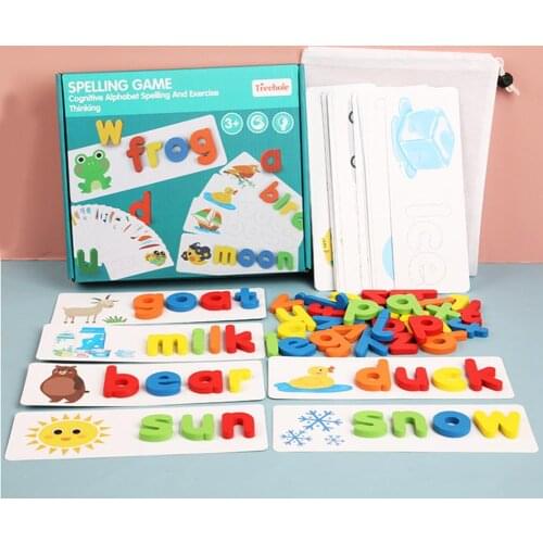 Kids Montessori Toys Wooden Spell Word Game Toy Set Letter Alphabet Puzzle Preschool Learning Educational Toys for Children Gift