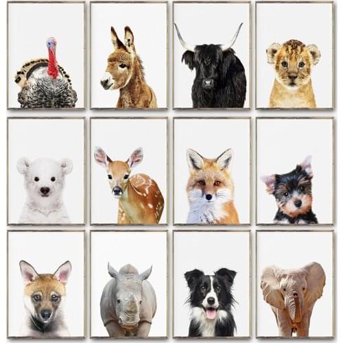Baby Rhino Set of 12 Print Minimalist African Animal Elephant Border Collie Dog Pictures Nursery No Frame Wall Painting