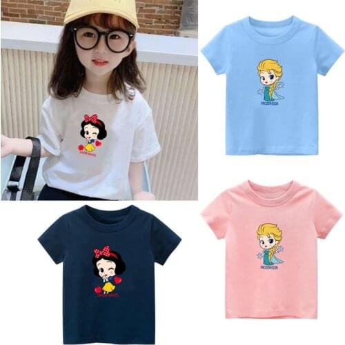 Disney Princess Girls Graphic Tees Children T-shirt Mickey Minnie Color Shirt Round Neck Printing Short-sleeved Clothing Tops