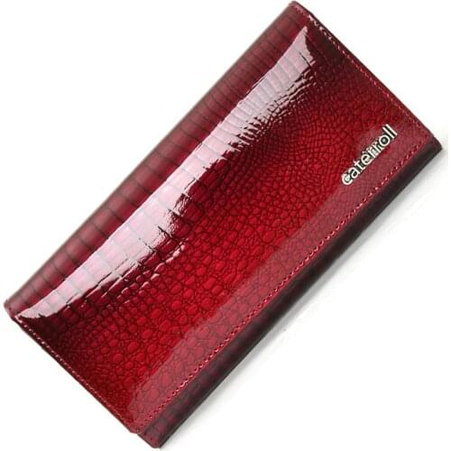 Long wallet woman genuine leather women wallets red ladies coin purses luxury brand female money bag