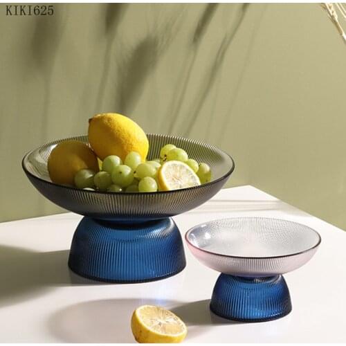 European Luxury Glass Fruit Tray with Color Matching Vertical Pattern High-foot Storage Tray Dining Table Glass Candy Snack Tray