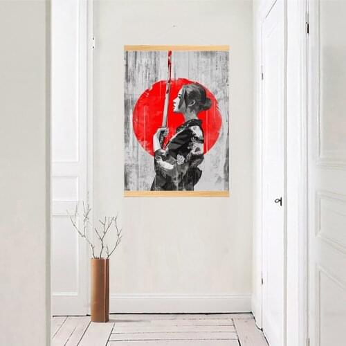 Canvas Home Decoration Japan Woman Poster Print Pictures Ink Painting Wall Art Wooden Scroll Hanging Painting Bedside Background