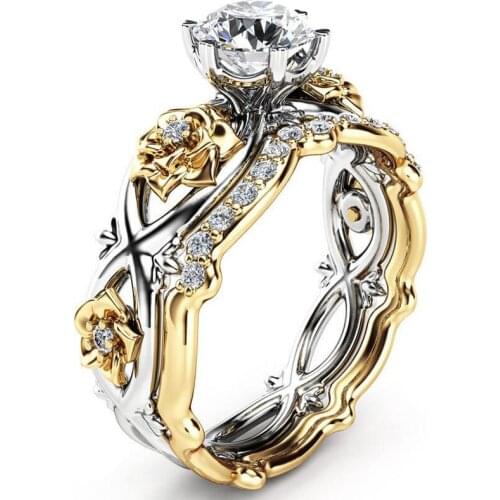 Ociki CZ Rings Cubic Zirconia Gold Color Wedding Crystal Ring Flower Party Trendy Jewelry for Women Girls Gift Dropshiping