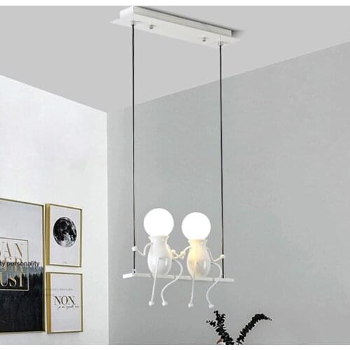 E27 Creative Little Man Swing Pendant Light Modern Childrens Room Bedroom Bedside Hanging Lamp Restaurant Cafe Chandelier Lamps